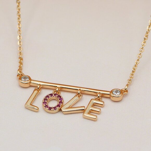 Dainty Rose Gold LOVE Pendant Necklace with Adjustable Chain, XPNL0203 - Picture 1 of 13
